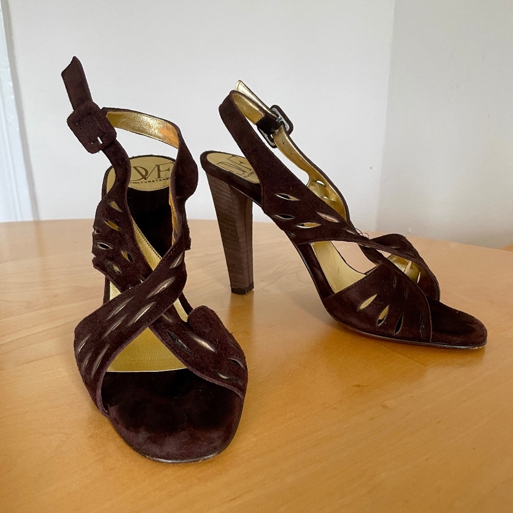 DVF Ada chocolate suede heeled sandals